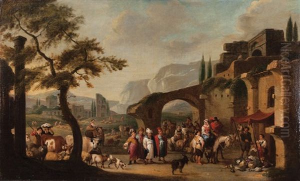 The Arrival Of An Oriental Merchant On A Market Oil Painting by Peeter van Bredael