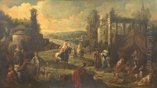 Campement De Bohemiens Dans Des Ruines Romaines Oil Painting by Peeter van Bredael