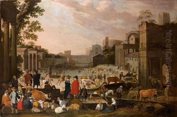 Bergers Et Promeneurs Dans Un Paysage Avec Des Ruines Antiques Oil Painting by Peeter van Bredael