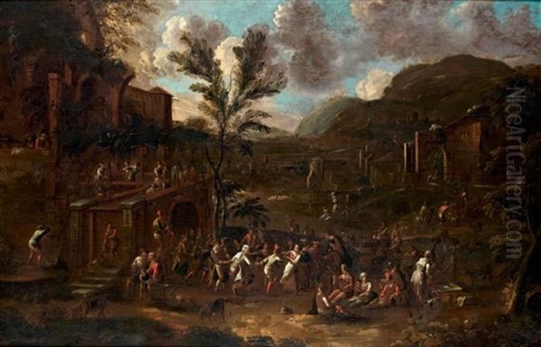 La Fete Des Villageois Oil Painting by Peeter van Bredael