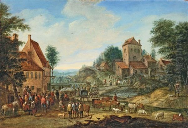 Dorflandschaft Mit Markt Oil Painting by Peeter van Bredael