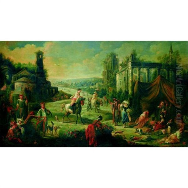 Personnages Orientaux Dans Un Vaste Paysage De Ruines Antiques Oil Painting by Peeter van Bredael