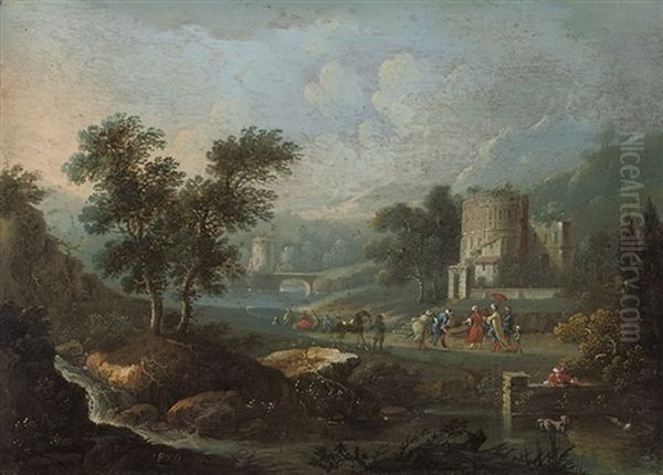 A River Landscape With Figures Oil Painting by Peeter van Bredael