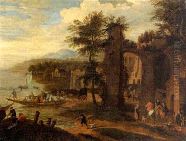 Paysage Fluvial Avec Des Personnages Oil Painting by Peeter van Bredael