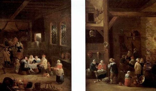 Reunion De Paysans Dans Une Auberge (+ Another; Pair) Oil Painting by Peeter van Bredael