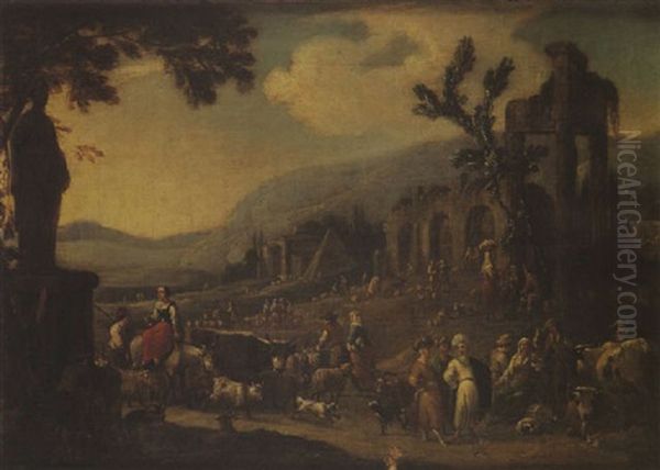 Scene De Marche Dans Des Ruines Antiques by Peeter van Bredael