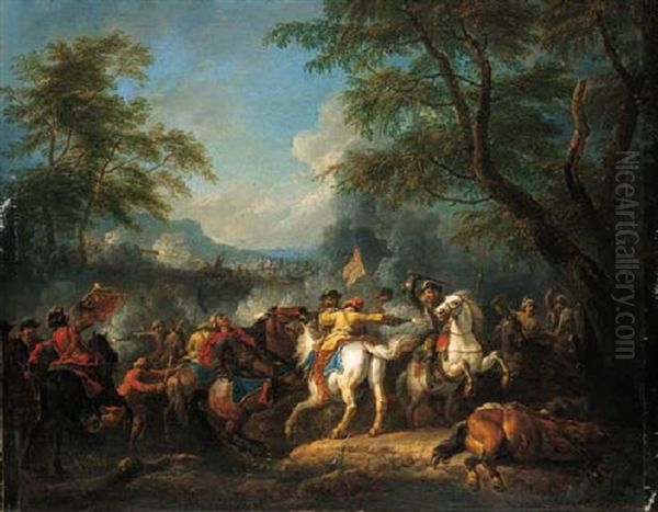 A Cavalry Skirmish Between Christians And Turks Oil Painting by Peeter van Bredael