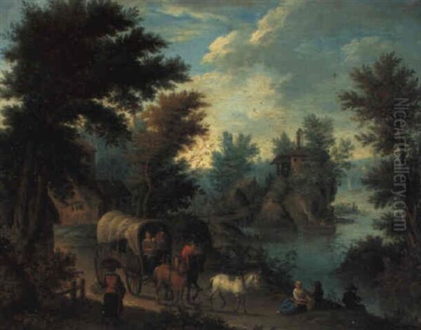 A Wooded River Landscape With Travellers On A Path Oil Painting by Peeter van Bredael