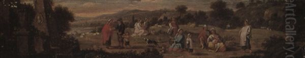 Gypsies In A Clearing By Classical Ruins Oil Painting by Peeter van Bredael