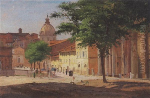 Parti Fra Een Piazza Nedenfor Monte Palatino Oil Painting by Niels (Anders) Bredal