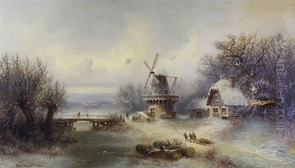 Le Moulin En Hiver Oil Painting by Albert Bredow