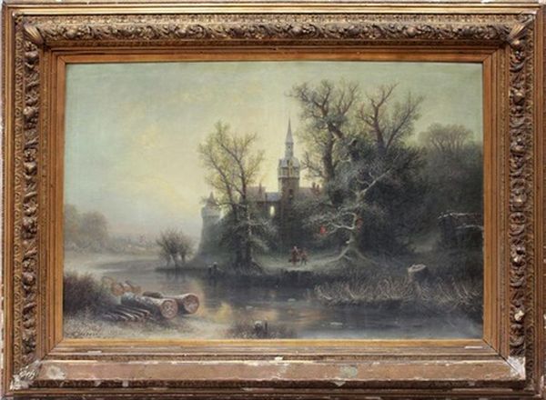 Grosformatige Winterlandschaft Schlos Reval St Oil Painting by Albert Bredow