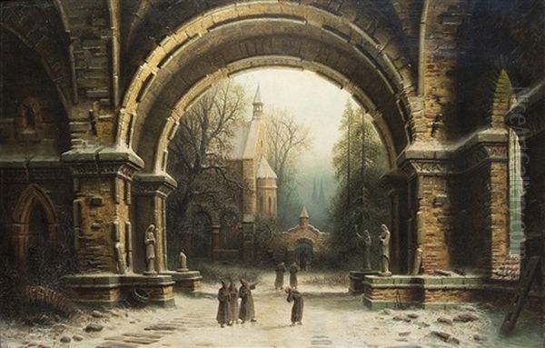 Winter Im Klosterhof Oil Painting by Albert Bredow