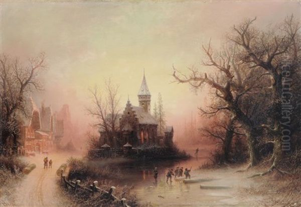 Abendliche Winterlandschaft Oil Painting by Albert Bredow