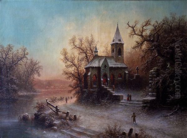 Verschneites Schlos In Wildromantischer Landschaft Oil Painting by Albert Bredow