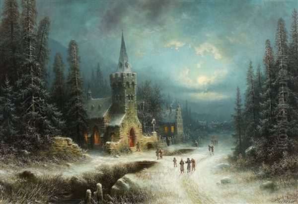 Winterabend Oil Painting by Albert Bredow