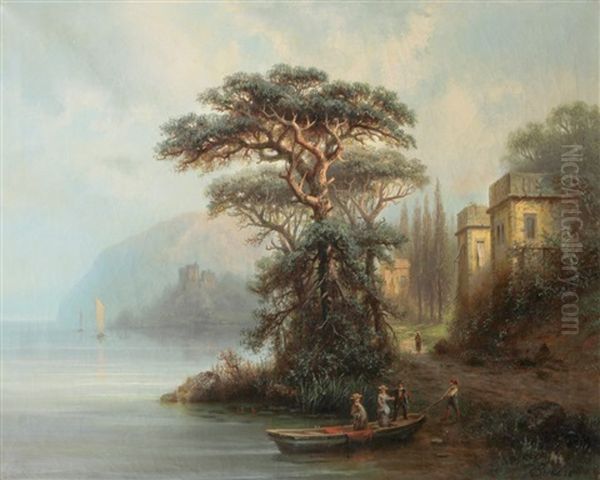 Italienische Kustenlandschaft Oil Painting by Albert Bredow