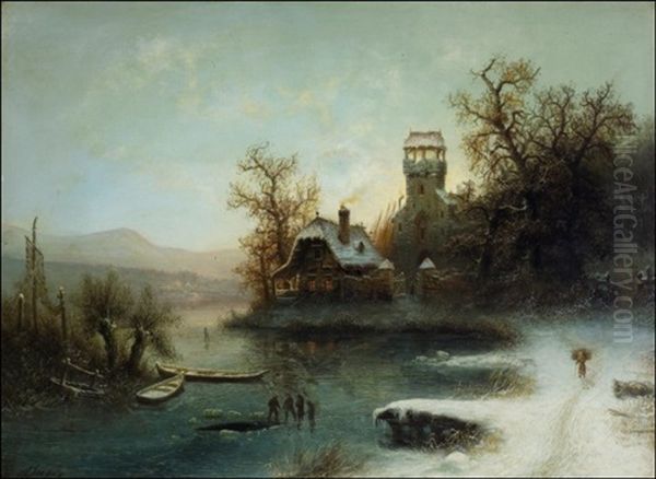 Miehia Jaalla - Manskor Pa Isen Oil Painting by Albert Bredow