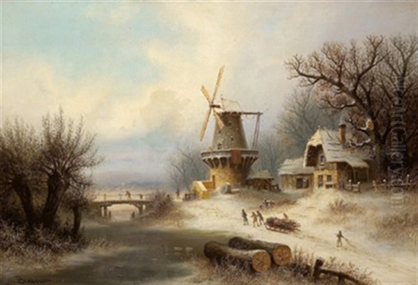 Hollandische Winterlandschaft Oil Painting by Albert Bredow