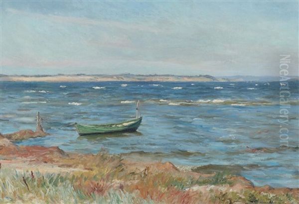 Beach Scene With Boat Oil Painting by Johan Ulrik Bredsdorff