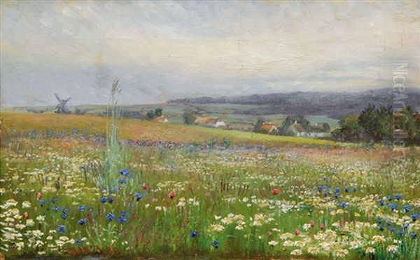 Flowering Meadow Oil Painting by Johan Ulrik Bredsdorff