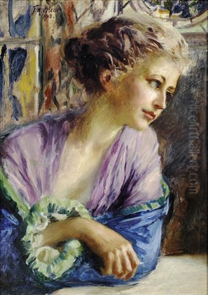 Portrait Of A Young Woman Oil Painting by Ferdinand Max Bredt