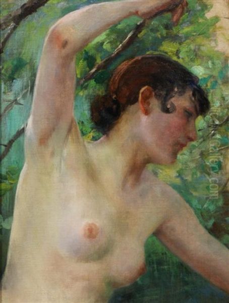 Semi-nude Woman Oil Painting by Ferdinand Max Bredt