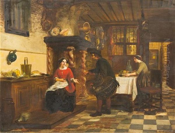 Interior Scene Oil Painting by Jos Van Bree