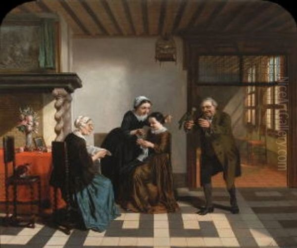 Der Gelehrige Papagei Oil Painting by Jos Van Bree