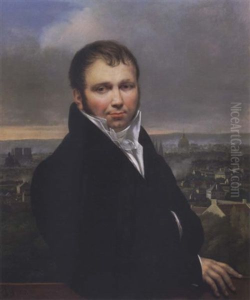 Portrait Of A Man (self-portrait?) Before A City Oil Painting by Mathieu Ignace van Bree