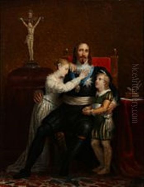 A Family Farewell Oil Painting by Philippe-Jacques van Bree