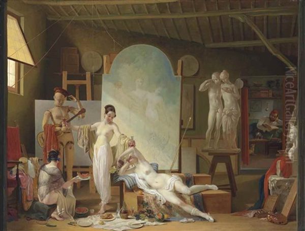 The Artist's Atelier In Rome Oil Painting by Philippe-Jacques van Bree