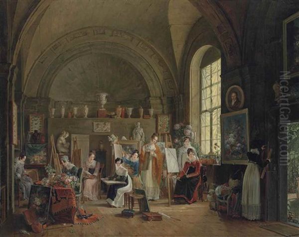 The Visit Of The Empress Marie Louise To The Studio Of Jan Frans Van Dael At The Sorbonne, Paris Oil Painting by Philippe-Jacques van Bree