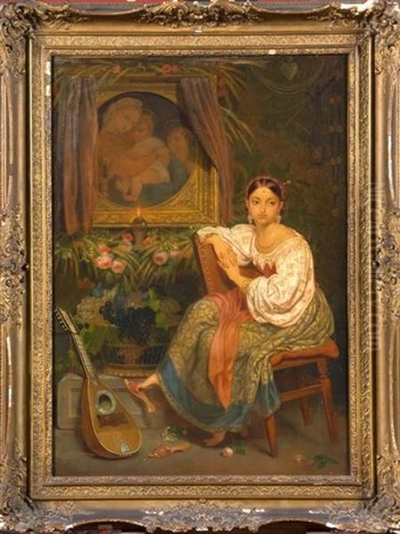 La Belle Italienne A La Mandoline Oil Painting by Philippe-Jacques van Bree