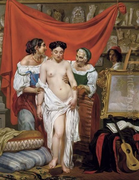 La Premiere Pose, Atelier De L'artiste A Rome Oil Painting by Philippe-Jacques van Bree