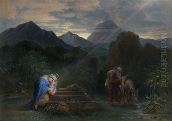 Le Repos Pendant La Fuite En Egypte Oil Painting by Philippe-Jacques van Bree