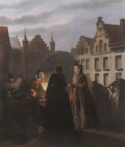 Nachtlicher Markt In Einer Flamischen Stadt Oil Painting by Philippe-Jacques van Bree