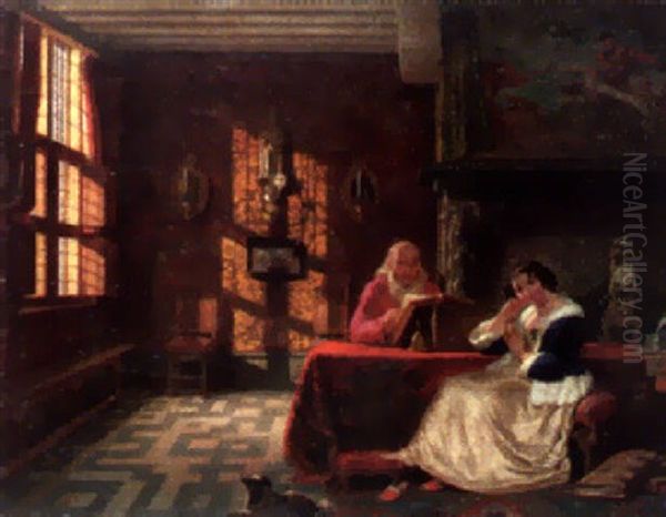 The Reading Oil Painting by Philippe-Jacques van Bree