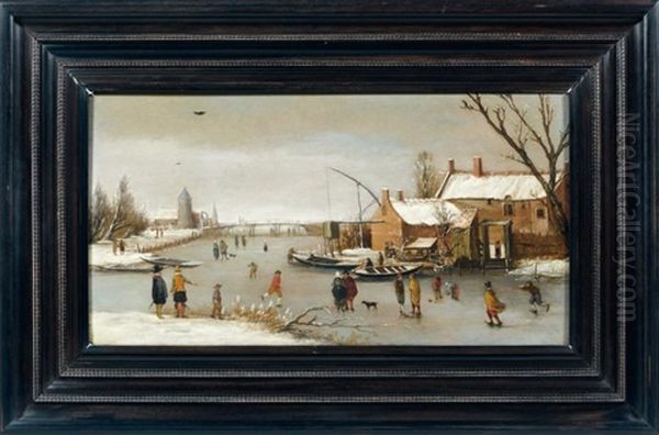 Paysage D'hiver Au Lac Gele Oil Painting by Adam van Breen