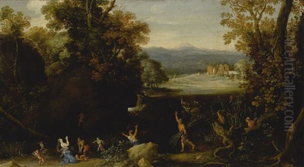 Wooded Landscape With Latona And The Lycian Peasants Oil Painting by Bartholomeus Breenbergh