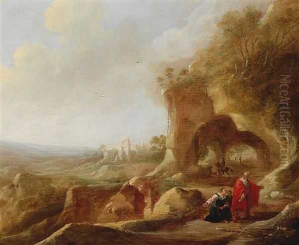 A Southern Landscape With The Prophet Elias And The Widow Of Zarephath Oil Painting by Bartholomeus Breenbergh