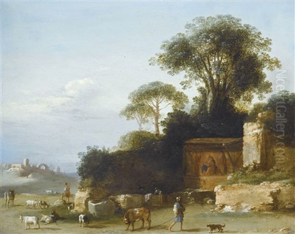 Paysage Avec Pasteur Et Troupeau Oil Painting by Bartholomeus Breenbergh