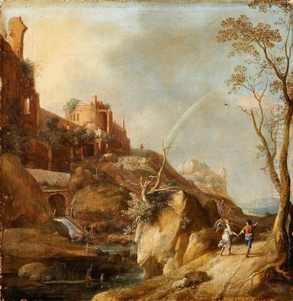 Gebirgige Landschaft Mit Tobias Und Dem Engel Oil Painting by Bartholomeus Breenbergh