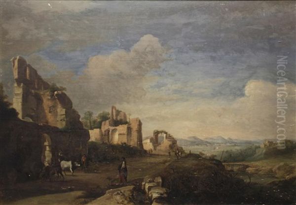 Figures Amongst Ruins Oil Painting by Bartholomeus Breenbergh