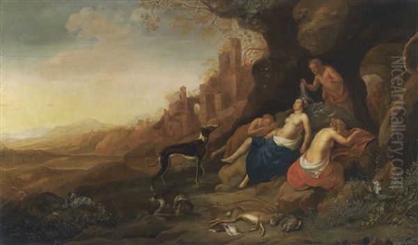 Diana And Her Nymphs Resting After A Hunt, Spied Upon By Two Satyrs Oil Painting by Bartholomeus Breenbergh