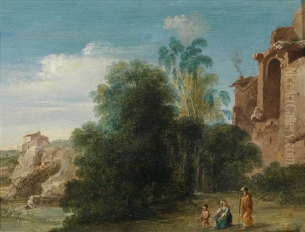 Hagar Und Ismael In Einer Waldlandschaft Oil Painting by Bartholomeus Breenbergh