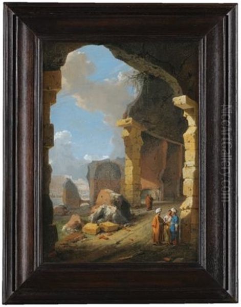 Roman Ruins With Turbaned Figures Oil Painting by Bartholomeus Breenbergh