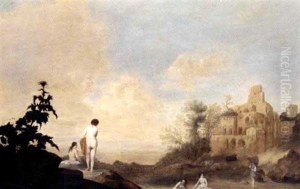 Italianate Landscape With Nymphs Bathing Oil Painting by Bartholomeus Breenbergh