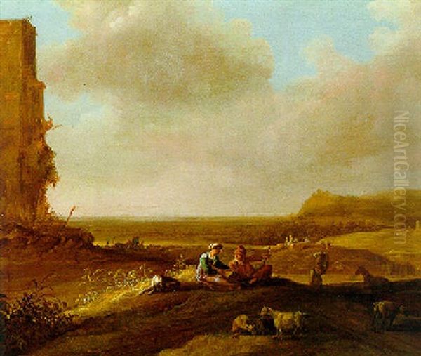 Weite Dunenlandschaft Mit Hirten Vor Einer Ruine Oil Painting by Bartholomeus Breenbergh