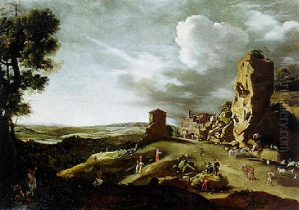 An Extensive Landscape With A View Of Bomarzo Oil Painting by Bartholomeus Breenbergh